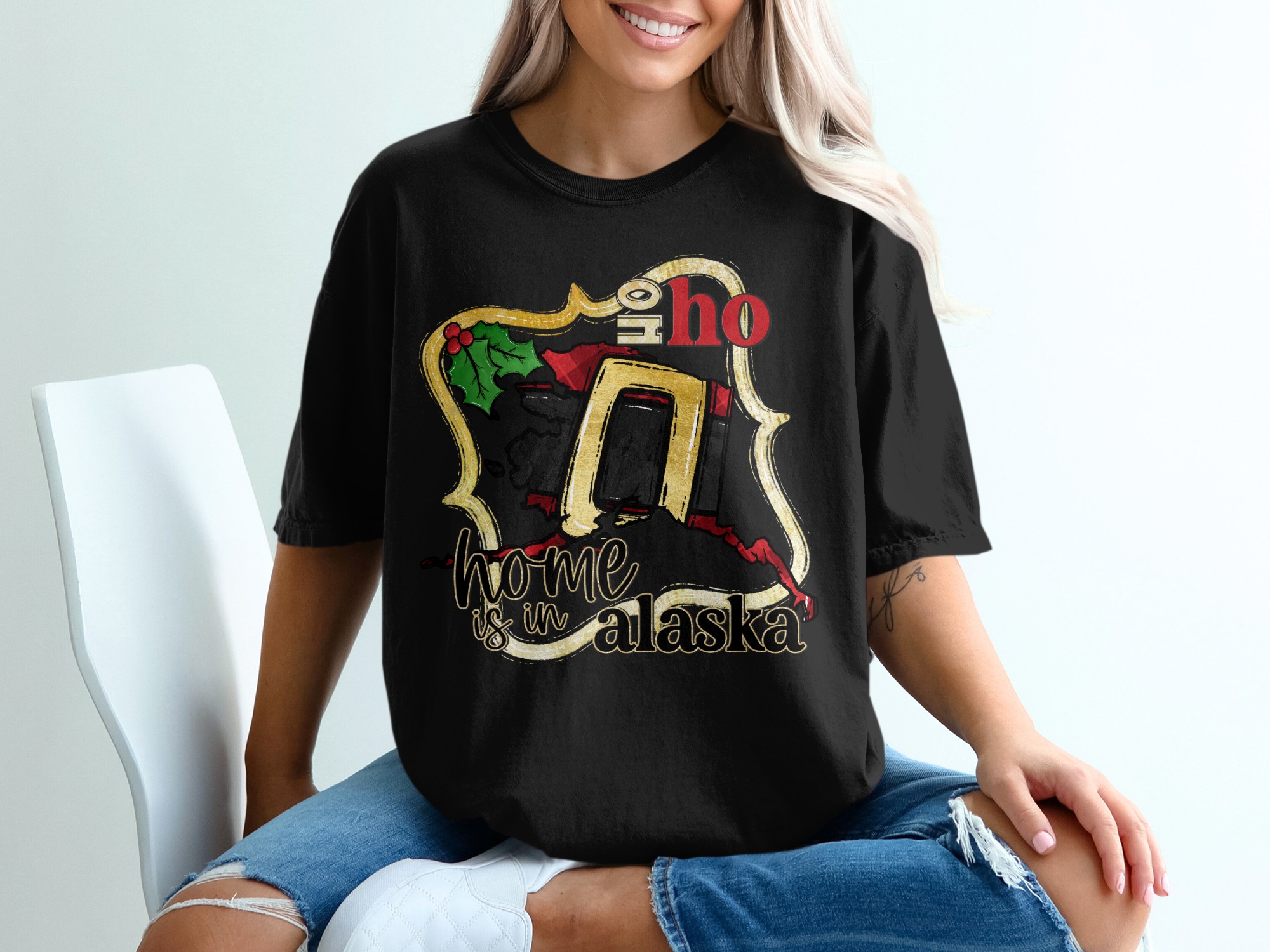 Alaska Christmas T-Shirt, Home Is Alaska, Holiday TShirt, Alaska State Pride, Funny Ho Ho T Shirt, Winter TShirt, Gift For Alaskan - Image 2