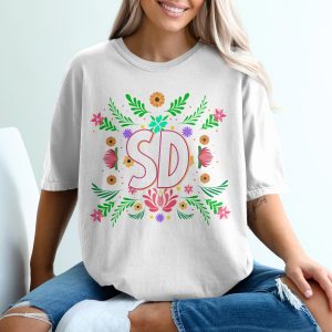 SD T-Shirt, Floral Initials Tee, Custom Letter Shirt, Monogram T Shirt, Personalized Gift, Colorful Floral Design, Botanical Shirt