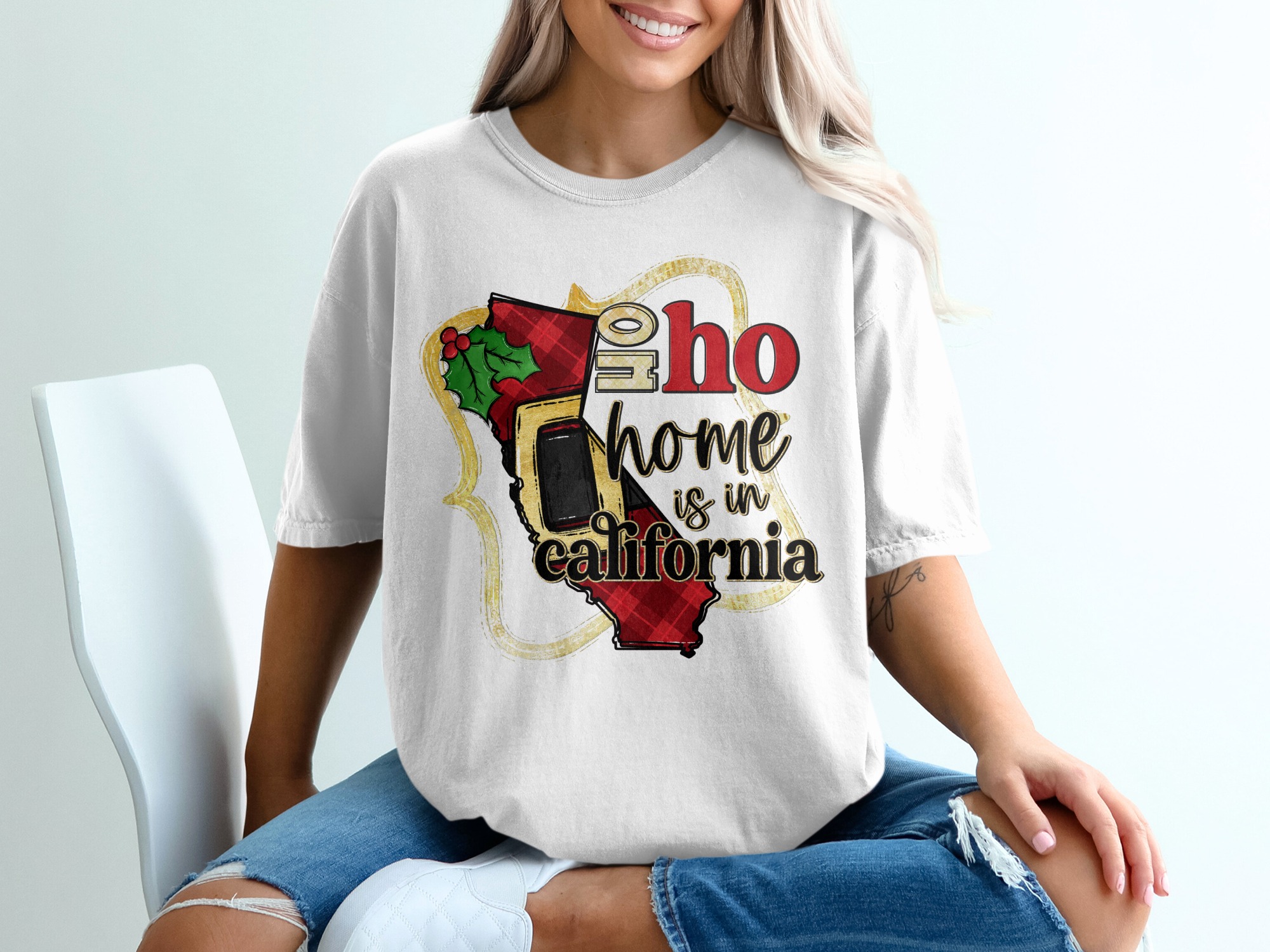 Home is in California T-Shirt, Christmas State Pride, Ho Ho Holiday Tee, California Gift, Festive California Shirt, Cali Christmas