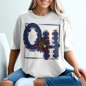 Patriotic OH Sunflower T-Shirt, Ohio Pride Tee, American Flag Letters, USA Themed Shirt, Summer Gift
