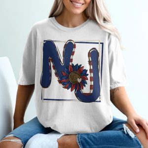 NJ Sunflower Patriotic T Shirt Design, America Flag Letters Tee, New Jersey State Pride Shirt, USA Heart Decor, Gift Idea T-Shirt