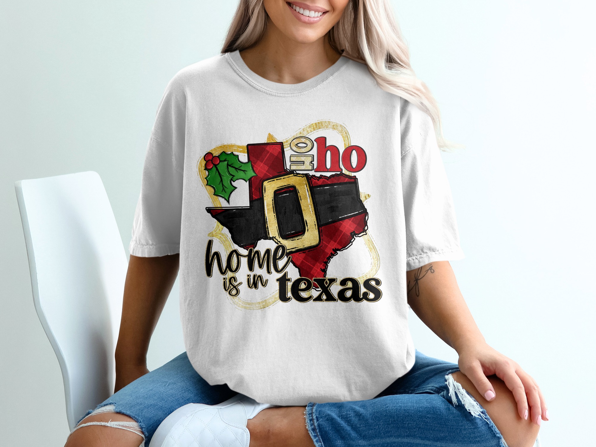 Home is in Texas T-Shirt, Santa Belt TShirt, Oh Ho Ho Tee, Christmas Texas Gift, Holiday Tee, Texas Pride Shirt, Festive Xmas T-Shirt