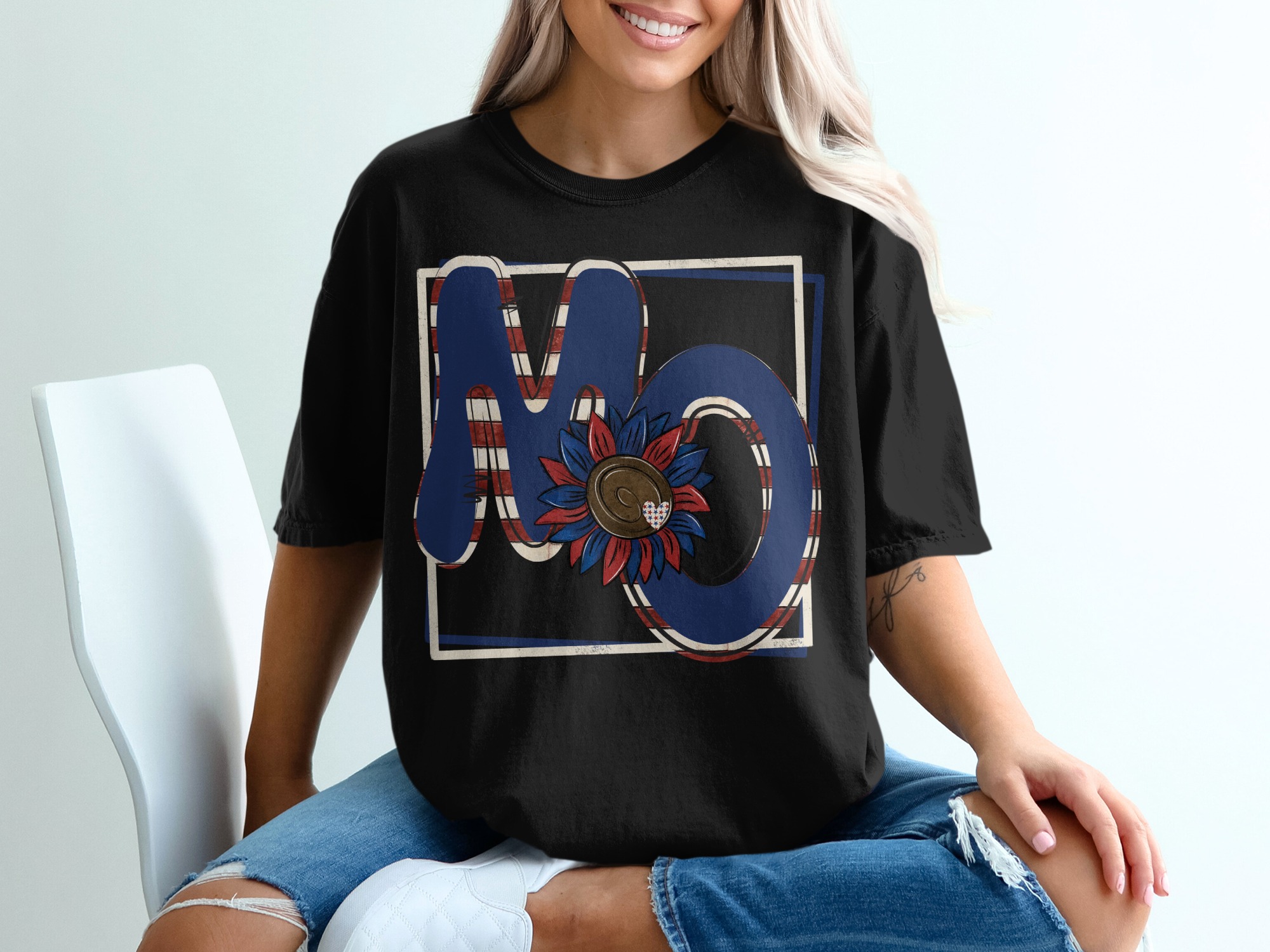Patriotic NO T-Shirt, American Flag, Sunflower Graphic Tee, USA Pride, Fourth of July, Independence Day Apparel, Casual Summer Shirt - Image 2
