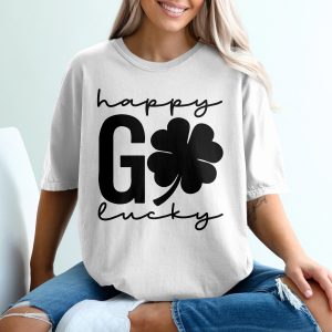 Happy Go Lucky T-Shirt, Saint Patricks Day Tee, Shamrock Irish T Shirt, Clover Shirt, Lucky Clover Gift, Good Luck Shirt, March T-Shirt
