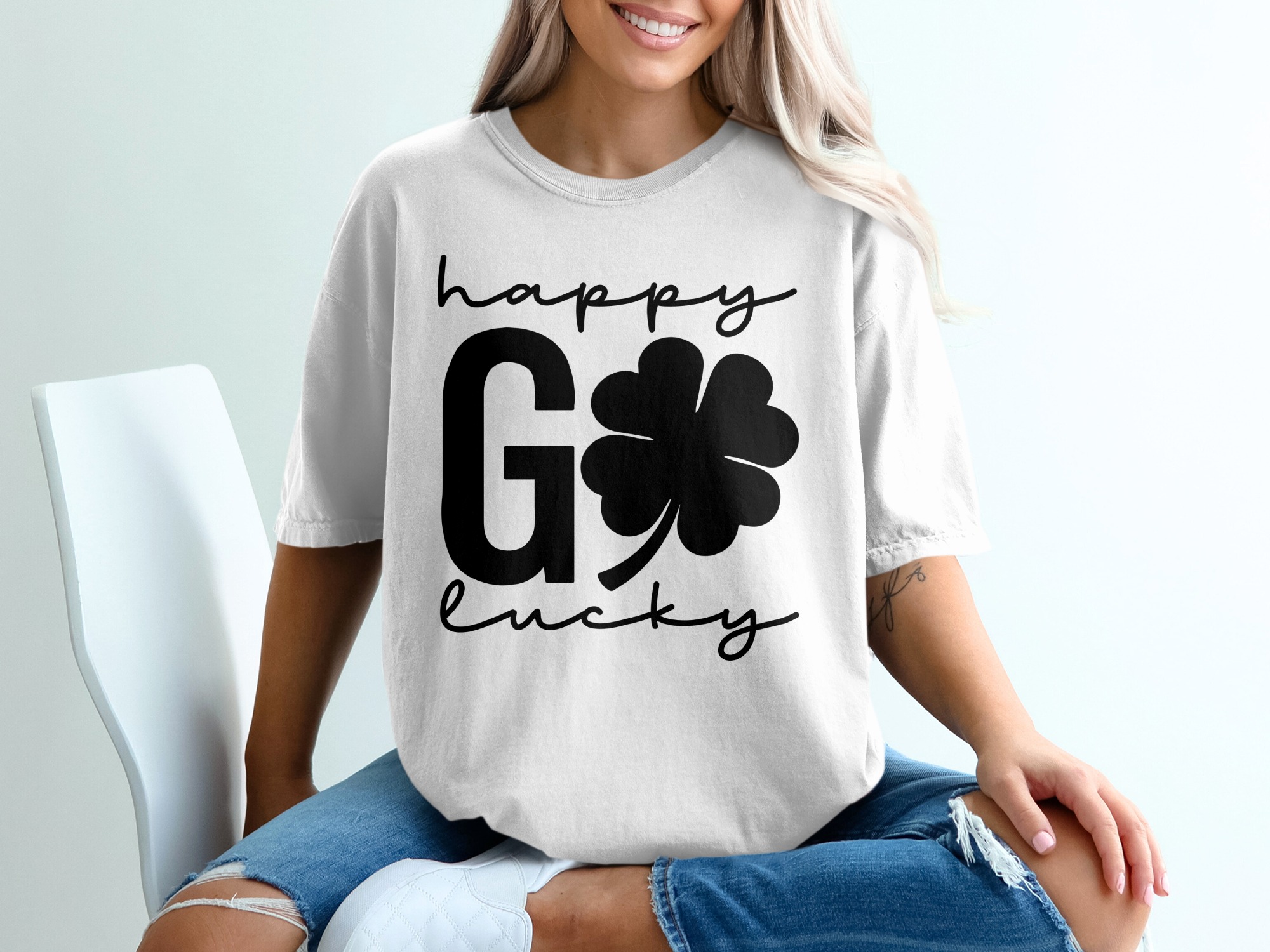 Happy Go Lucky T-Shirt, Saint Patricks Day Tee, Shamrock Irish T Shirt, Clover Shirt, Lucky Clover Gift, Good Luck Shirt, March T-Shirt