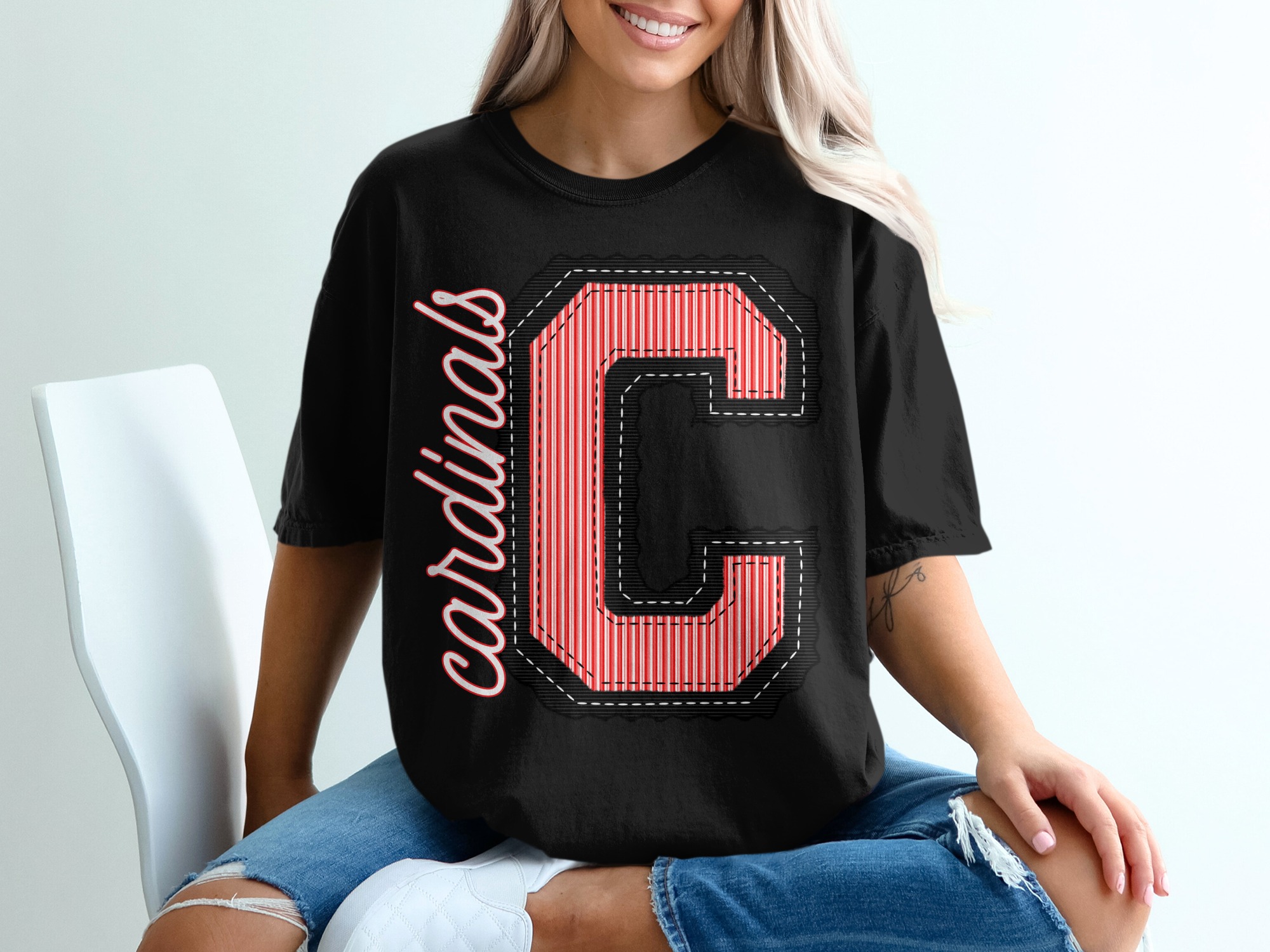 Seersucker Mascot T-Shirt, Custom Letter T Shirt, Cardinals T-Shirt, Change your Colors T-Shirt, Personalized Team Apparel - Image 2
