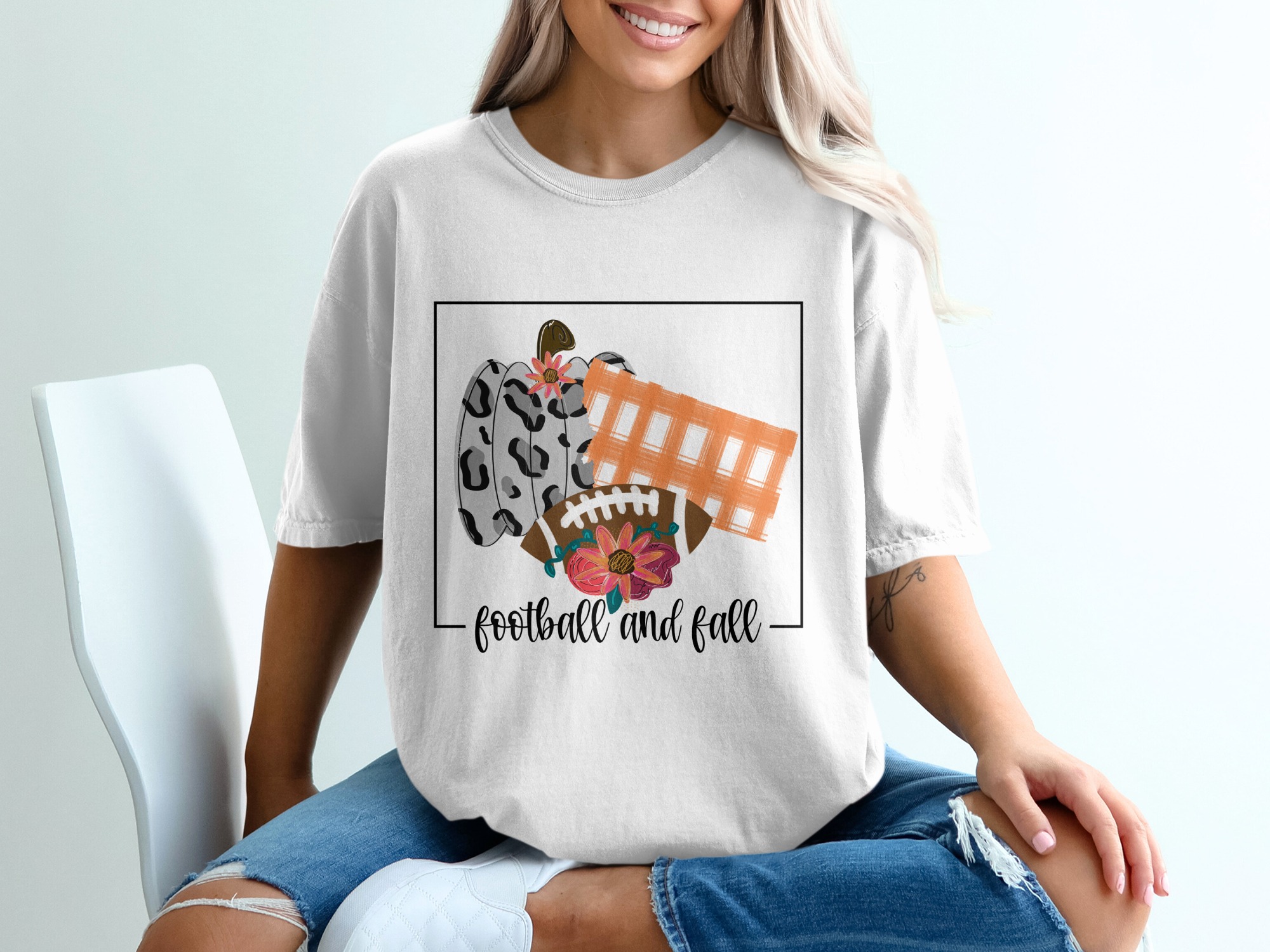 Football And Fall T-Shirt, Autumn Shirt, Thanksgiving Shirt, Floral Football Shirt, Leopard Pumpkin Tee, Fall Vibes T-Shirt, Trendy Shirt