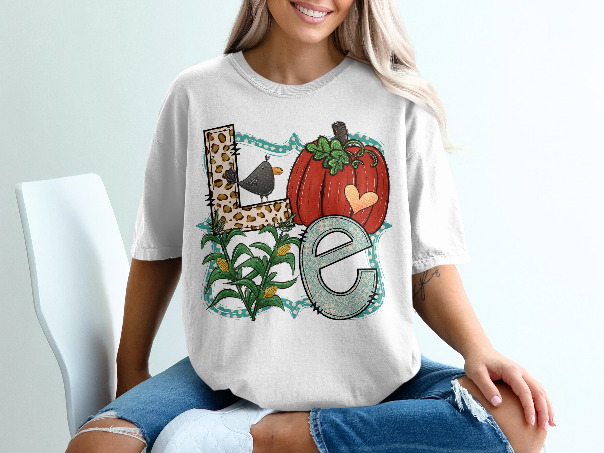 Fall Love T-Shirt, Pumpkin Patch, Crow, Corn, Autumn Apparel, Cute Thanksgiving, Seasonal Shirt, Harvest T Shirt, Printed Tee