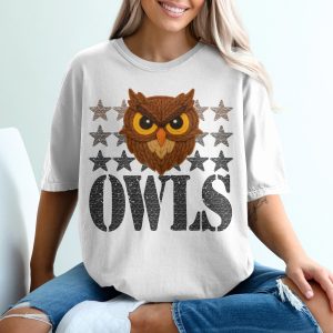 Knit Owl T-Shirt, Stars, Owls Graphic Tee, Gift for Owl Lovers, Stylish T-Shirt Design, Owl T-Shirt for Men and Women
