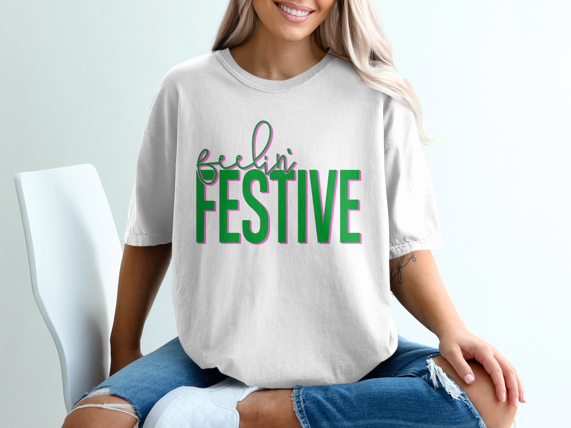 Feelin' Festive T-Shirt, Holiday Shirt, Celebration Tee, Party Top, Trendy Shirt, Gift for Friend, Christmas Tee, New Year Shirt