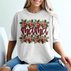 Floral Mama T-Shirt, Embroidered Flower Design, Mother's Day Gift, Best Mom Tee, Cute Floral Tee, Mama Bear Shirt, Gift for Mother