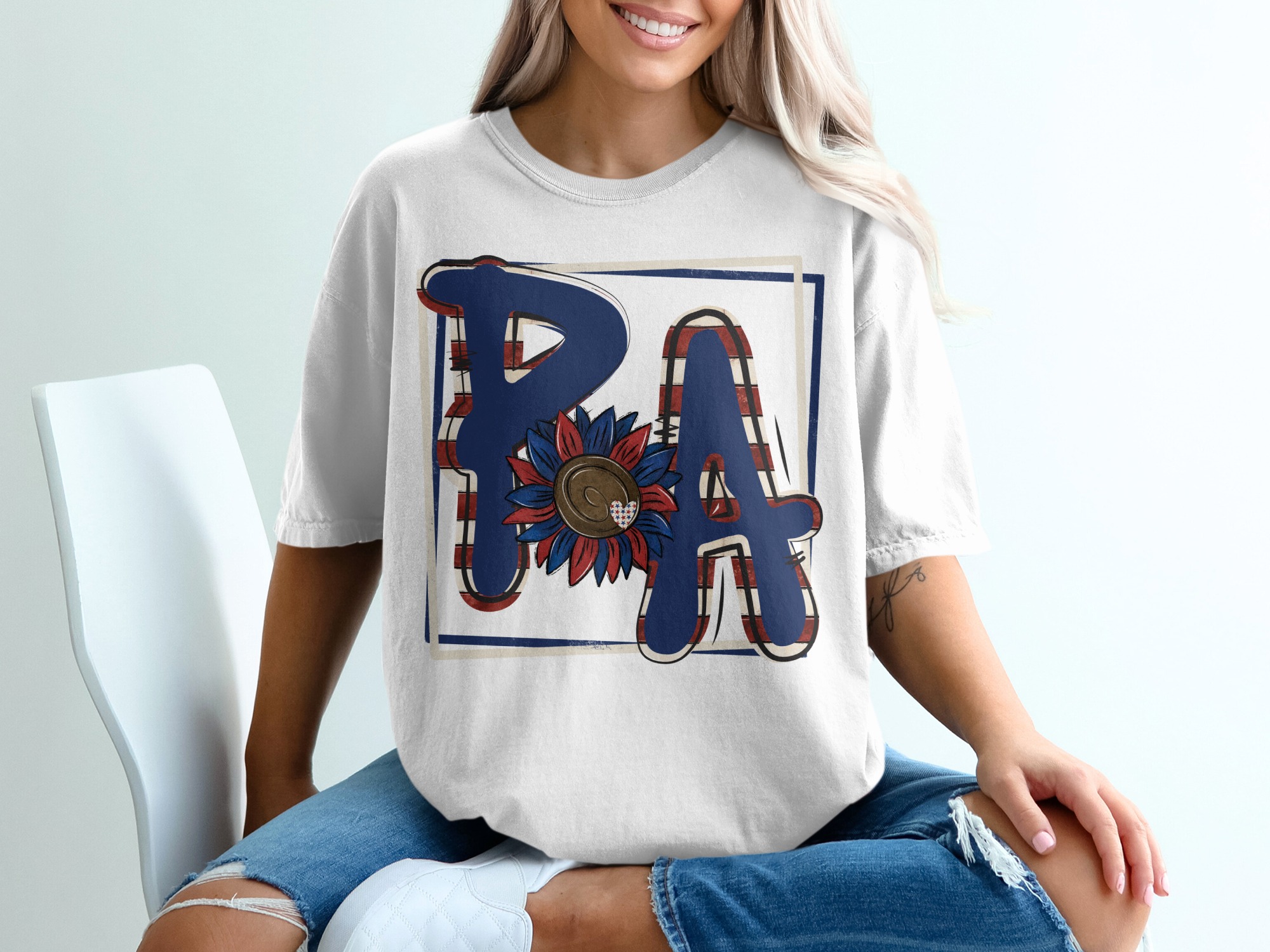 PA Sunflower T-Shirt, Patriotic State Pride Tee, Pennsylvania Love, American Flag Inspired, USA, Floral Design, Gift Idea