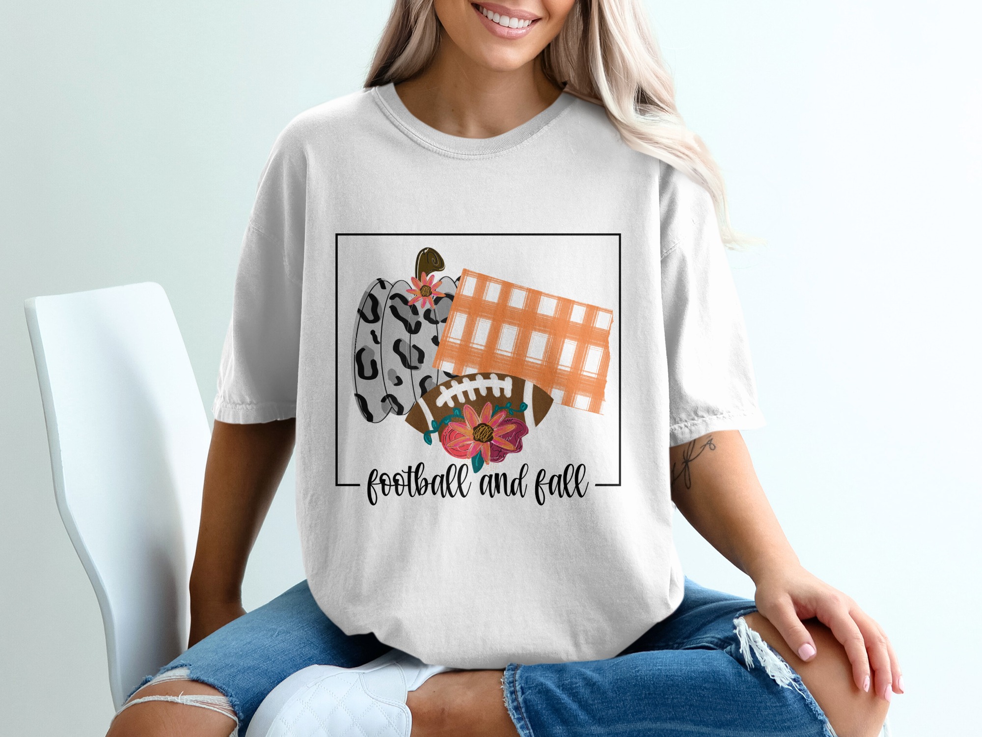 Football And Fall T-Shirt, Autumn T Shirt, Pumpkin, Football Tee, Floral T-Shirt, Fall Season, Cute Thanksgiving Shirt, Fall Vibes