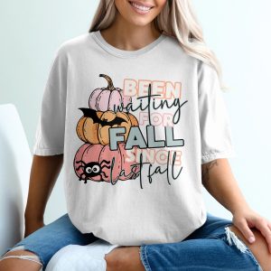 Waiting for Fall T-Shirt, Cute Pumpkin T-Shirt, Fall Lover Shirt, Halloween T-Shirt, Autumn Shirt, Spooky Season Tee, Bat and Spider Shirt