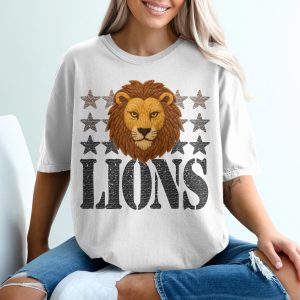 Lion T-Shirt, Fierce Animal Shirt, Starry Lion Design, Bold Lions Text T-Shirt, Unique Graphic Tee, Animal Lover Gift, Trendy Lion Shirt