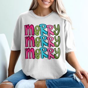 Merry T-Shirt, Colorful Christmas Shirt, Holiday Cheer T Shirt, Festive Merry Design Tee, Fun Xmas Gift Tee, Bright Christmas Apparel