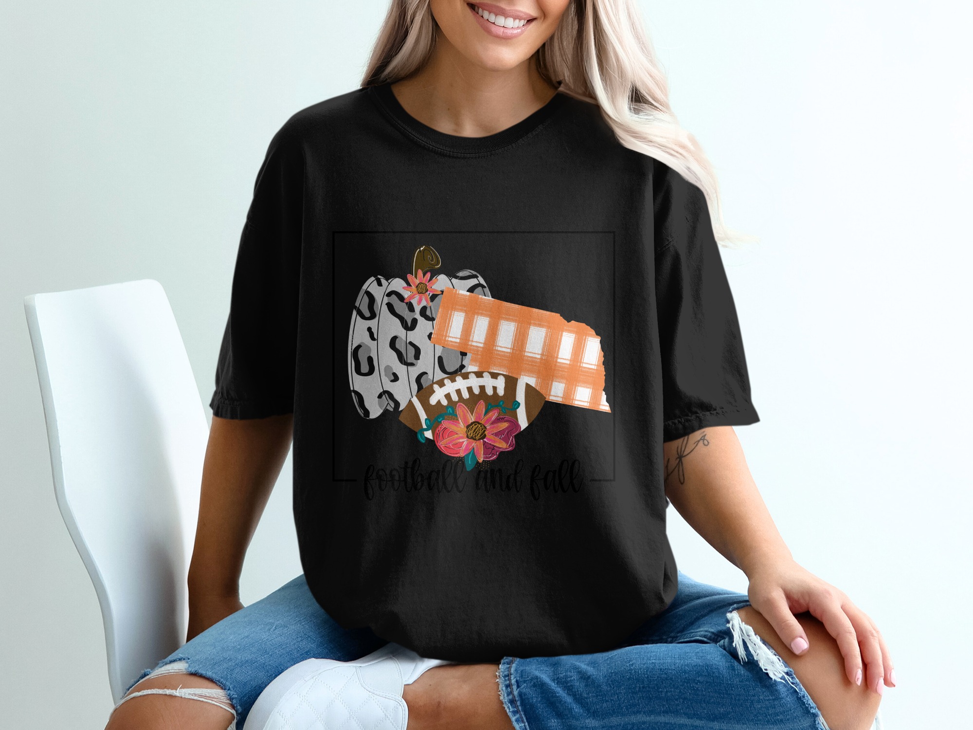Football and Fall T-Shirt, Leopard Pumpkin, Nebraska State, Floral Design, Autumn Season, Game Day Tee, Thanksgiving Shirt, Trendy Tee - Image 2