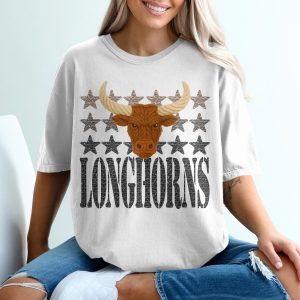 Longhorns T Shirt, Texas Mascot Tee, Western Bull, Starry Graphic, Rustic Style, Gift for Texan, Country Pride, Rodeo Fan, Trendy T Shirt