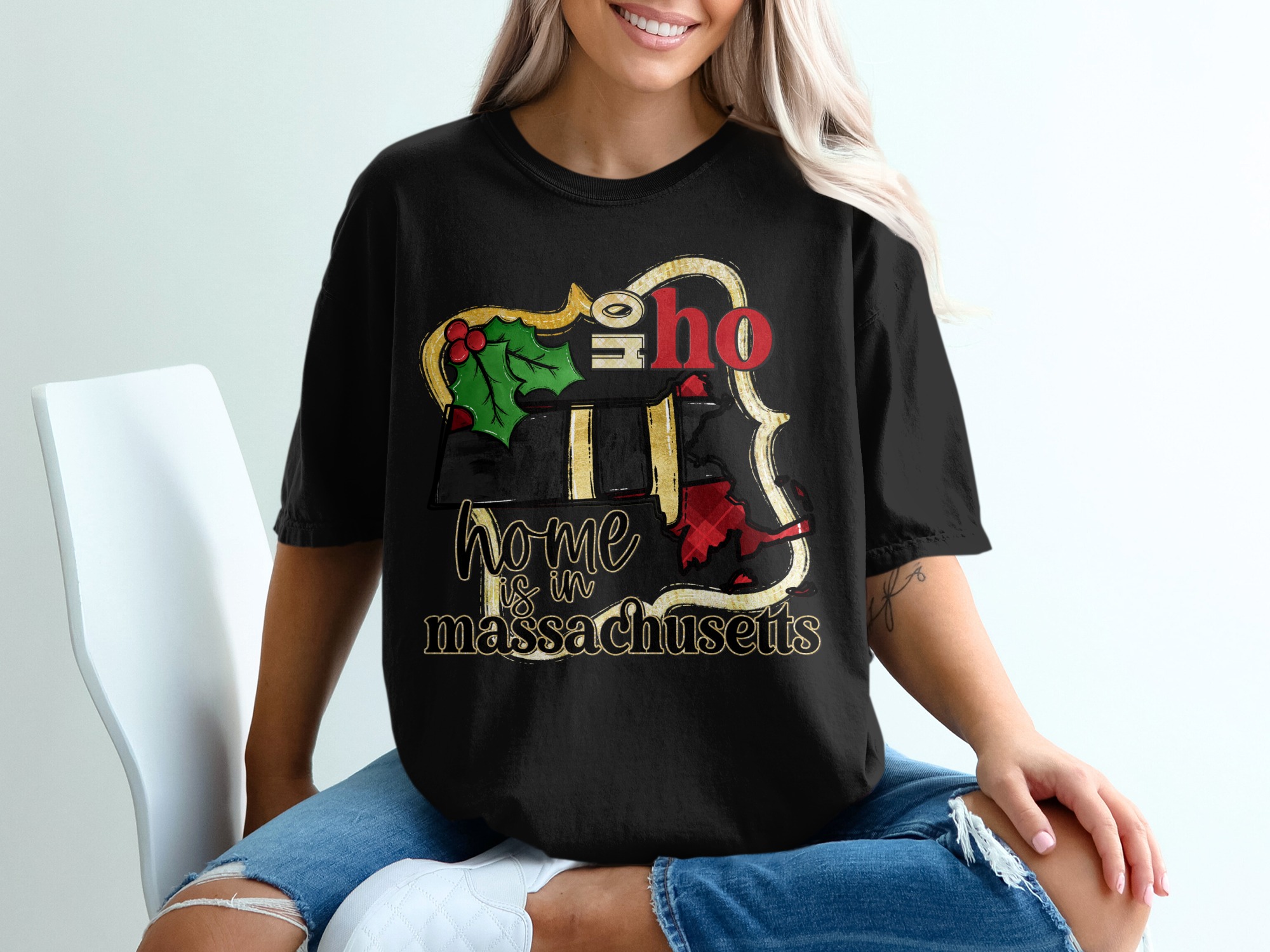 Massachusetts T-Shirt, Home is in Massachusetts, Holiday Massachusetts, Christmas Massachusetts, Massachusetts Gift, MA State - Image 2