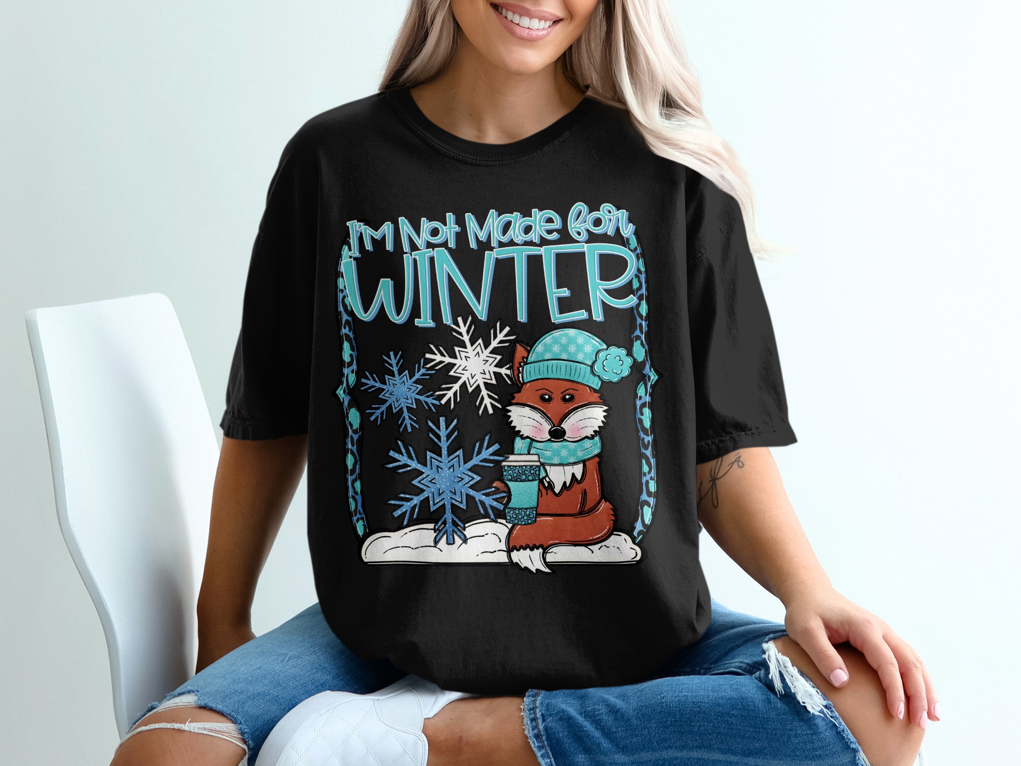 Winter Fox T-Shirt, Not Made for Winter, Cute Animal Tee, Snowflakes Shirt, Funny Winter Apparel, Cozy Holiday Gift, Trendy Winter Top - Image 2