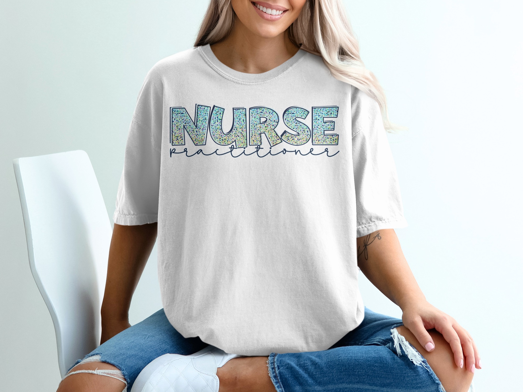 Nurse Practitioner T-Shirt, Glitter Sparkle, Nurse Gift Idea, Healthcare Hero Tee, Medical Professional Apparel, Appreciation Present