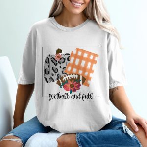 Football And Fall T-Shirt, Leopard Pumpkin, Plaid T Shirt, Autumn Football Tee, Thanksgiving Gift T Shirt, Trendy Fall T Shirt