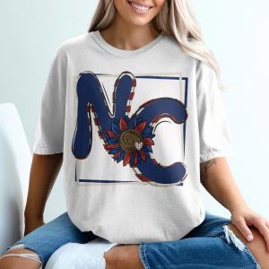NC T-Shirt, American Flag Letters T-Shirt, Sunflower Heart Tee, Patriotic Tee, State Pride T-Shirt, USA, United States T-Shirt