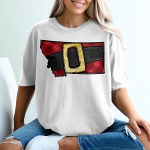 Montana Santa Belt T-Shirt, Christmas State Tee, Plaid Holiday Shirt, Montana Pride Gift, Festive Apparel, Trendy Christmas Tee