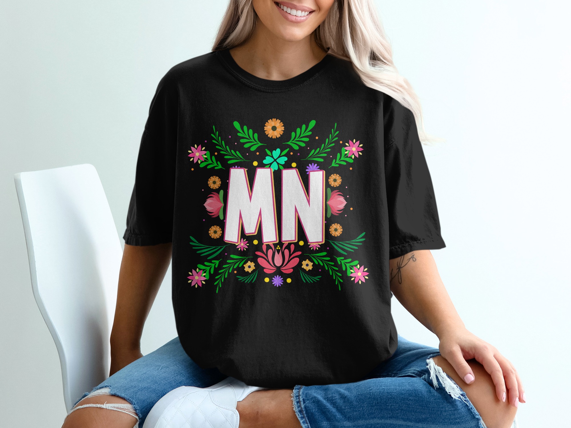 MN Floral T-Shirt, Minnesota Pride, State Flowers Tee, Gift for Minnesotan, MN State Initial Shirt, Minnesota Souvenir Tee - Image 2