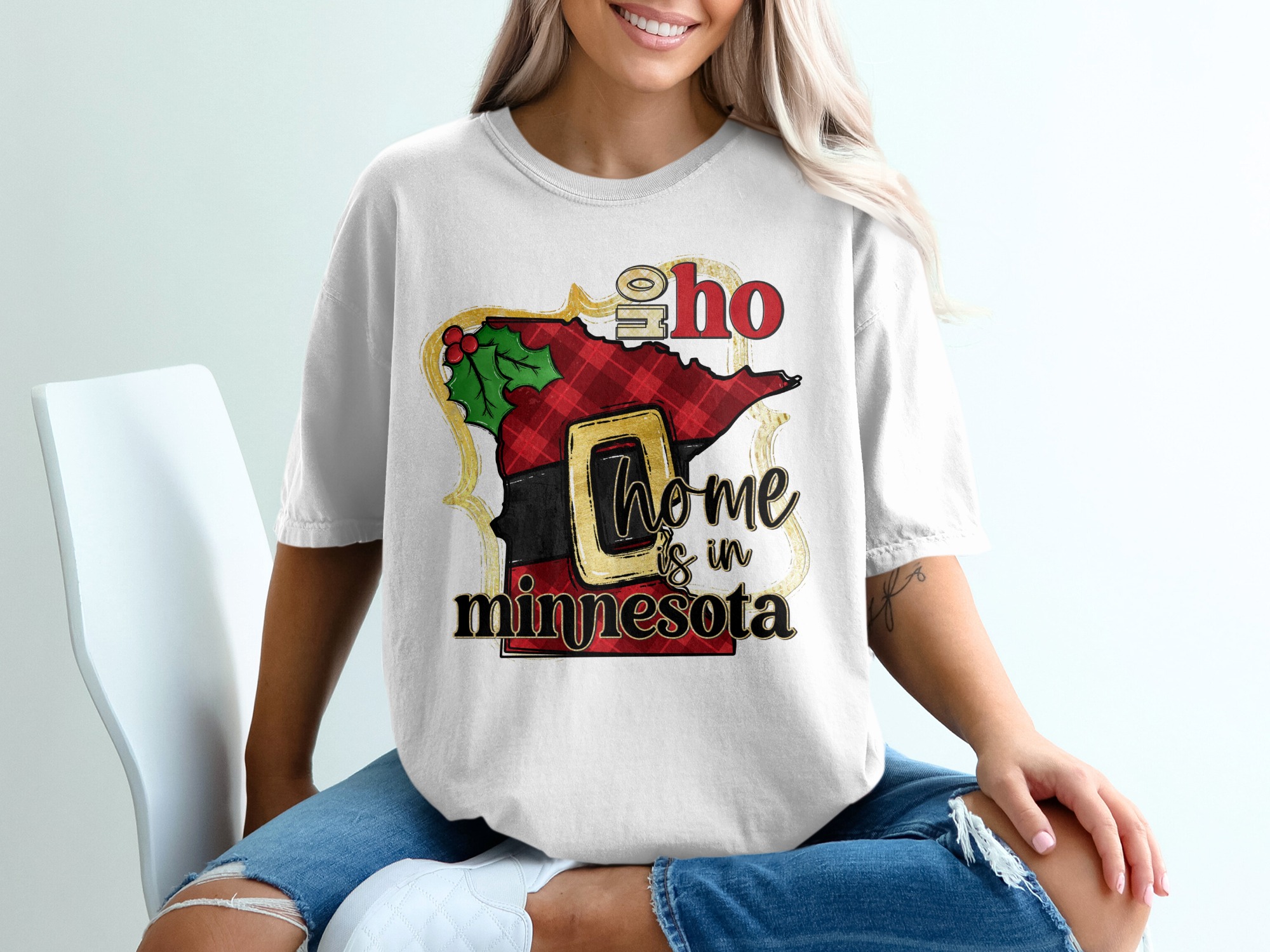 Minnesota Christmas T-Shirt, Ho Ho Home, Plaid State, Holiday Tee, Minnesota Pride, MN Love, Winter Gift, State Pride