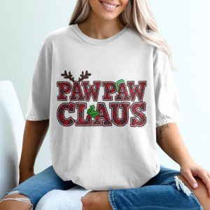 Paw Paw Claus T-Shirt, Christmas Grandpa, Plaid Letters, Holiday Gift, Reindeer Antlers, Santa Hat, Grandfather Shirt