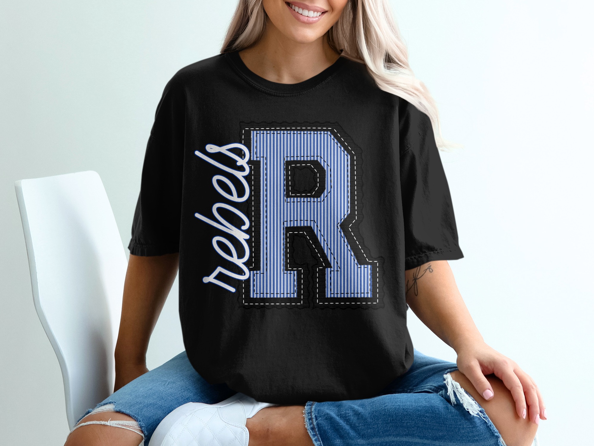 Seersucker Rebel Mascot T-Shirt, Custom Initial R, Change Your Colors, Striped T Shirt, Letter R Shirt, Sports Fan Tee, Team Spirit - Image 2