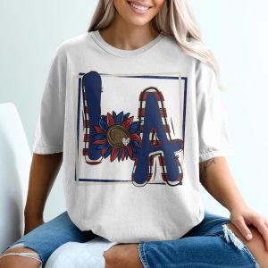 LA Sunflower T-Shirt, USA Flag Inspired, Patriotic Tee, Unique Design Shirt, American Pride T-Shirt, Stylish Letter Shirt