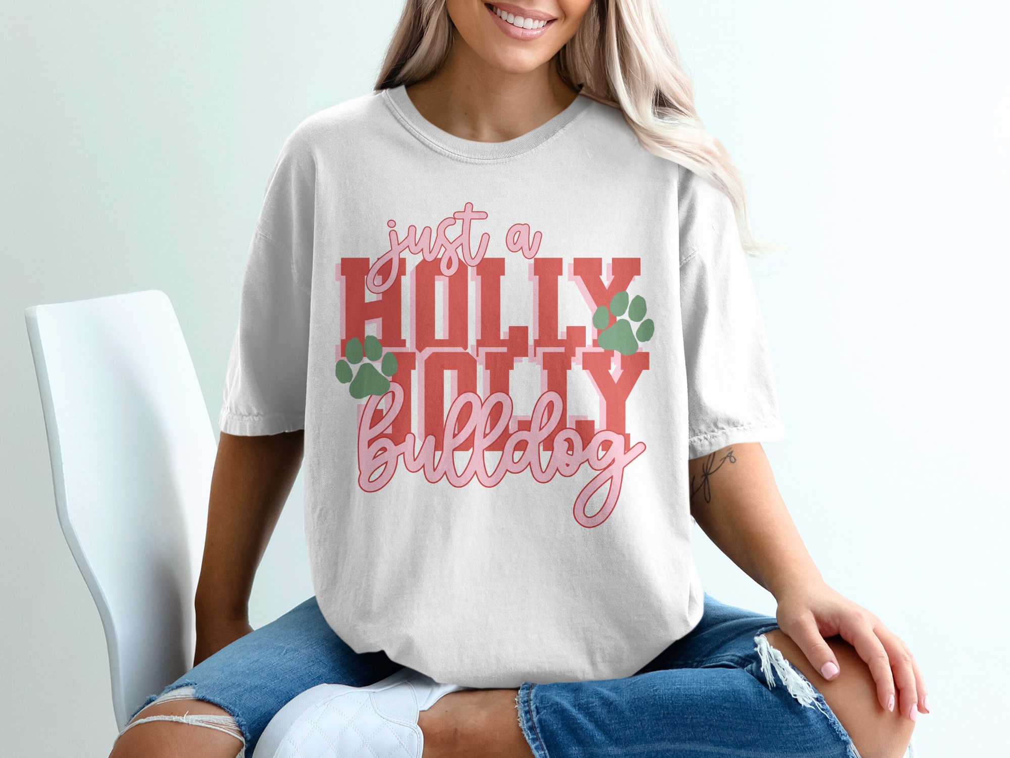 Just A Holly Bulldog T-Shirt, Dog Paw Shirt, Funny Dog Lover Tee, Cute Bulldog Gift, Pet Owner Shirt, Dog Breed Apparel