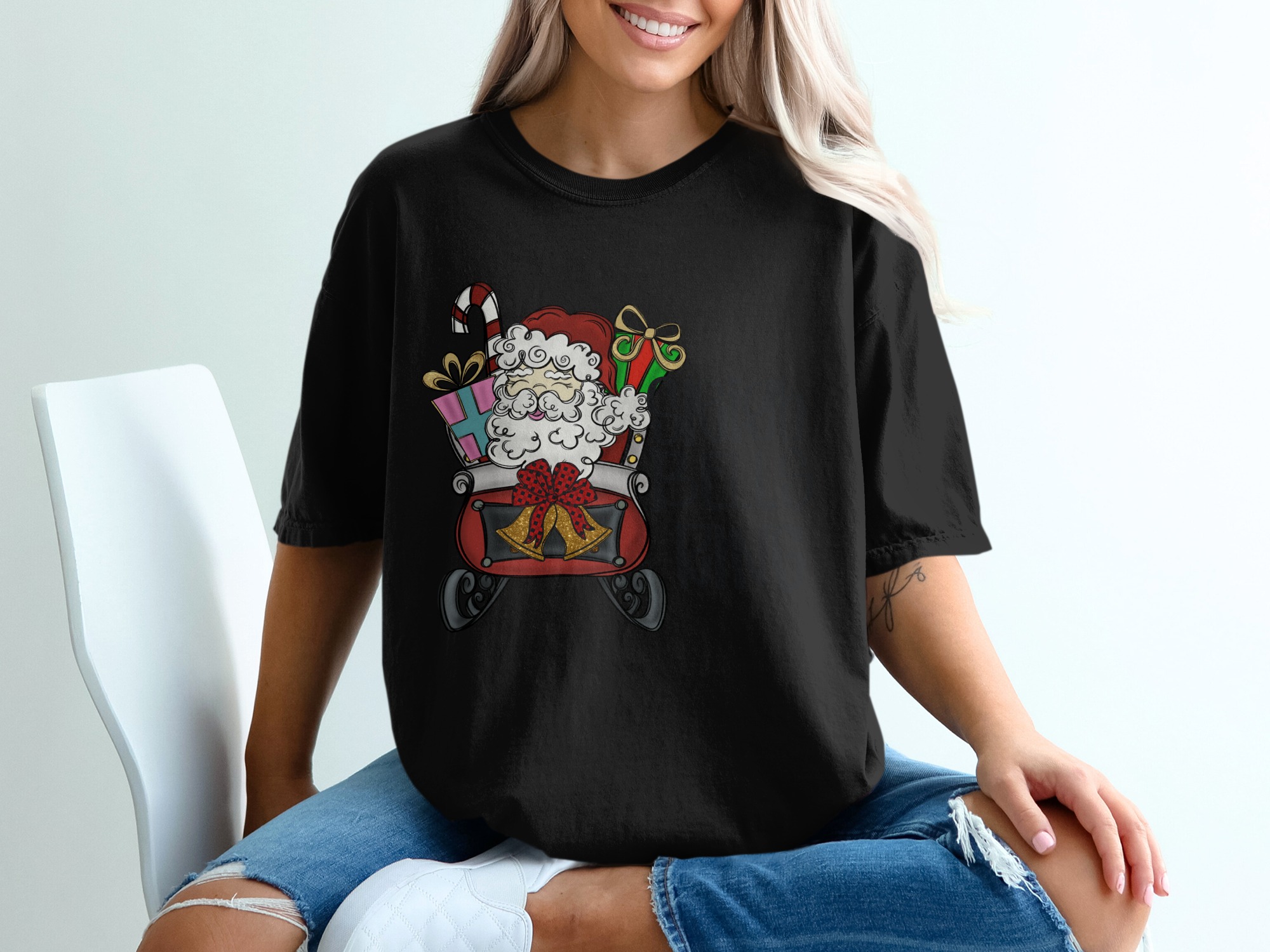 Sleigh Bells Ring T-Shirt, Santa Sleigh, Christmas T-Shirt, Holiday Tee, Santa Gift, Xmas Shirt, Festive Apparel, Winter Clothing - Image 2