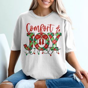 Comfort and Joy T-Shirt, Plaid Christmas Shirt, Holiday Cheer Top, Festive T-Shirt, Gift for Christmas, Cozy Season T-Shirt