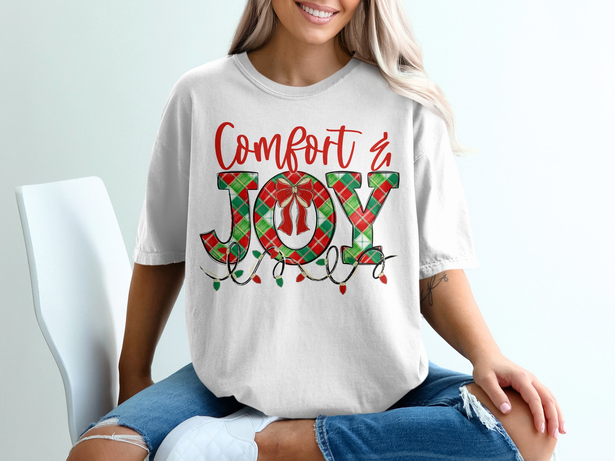 Comfort and Joy T-Shirt, Plaid Christmas Shirt, Holiday Cheer Top, Festive T-Shirt, Gift for Christmas, Cozy Season T-Shirt