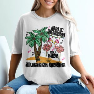 Time to Flamingle Christmas T-Shirt, Funny Holiday Tee, Tropical Xmas Shirt, Flamingo Caroling, Beach Christmas, Unique Xmas Gift