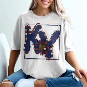 Patriotic KY State T-Shirt, Sunflower Heart Shirt, Kentucky Pride Tee, USA Colors, Red White Blue Shirt, Gift For Kentuckians T-Shirt