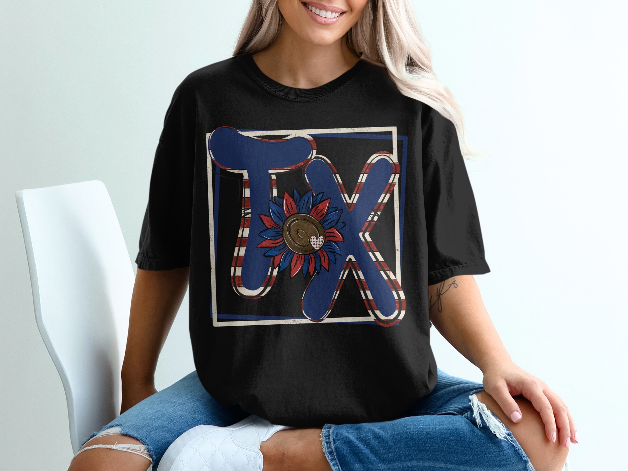 Patriotic Taxes Sunflower T Shirt, Red White Blue, Floral Tax Day Tee, Accountant Gift, USA Flag Tax Shirt, Taxes Season T-Shirt - Image 2