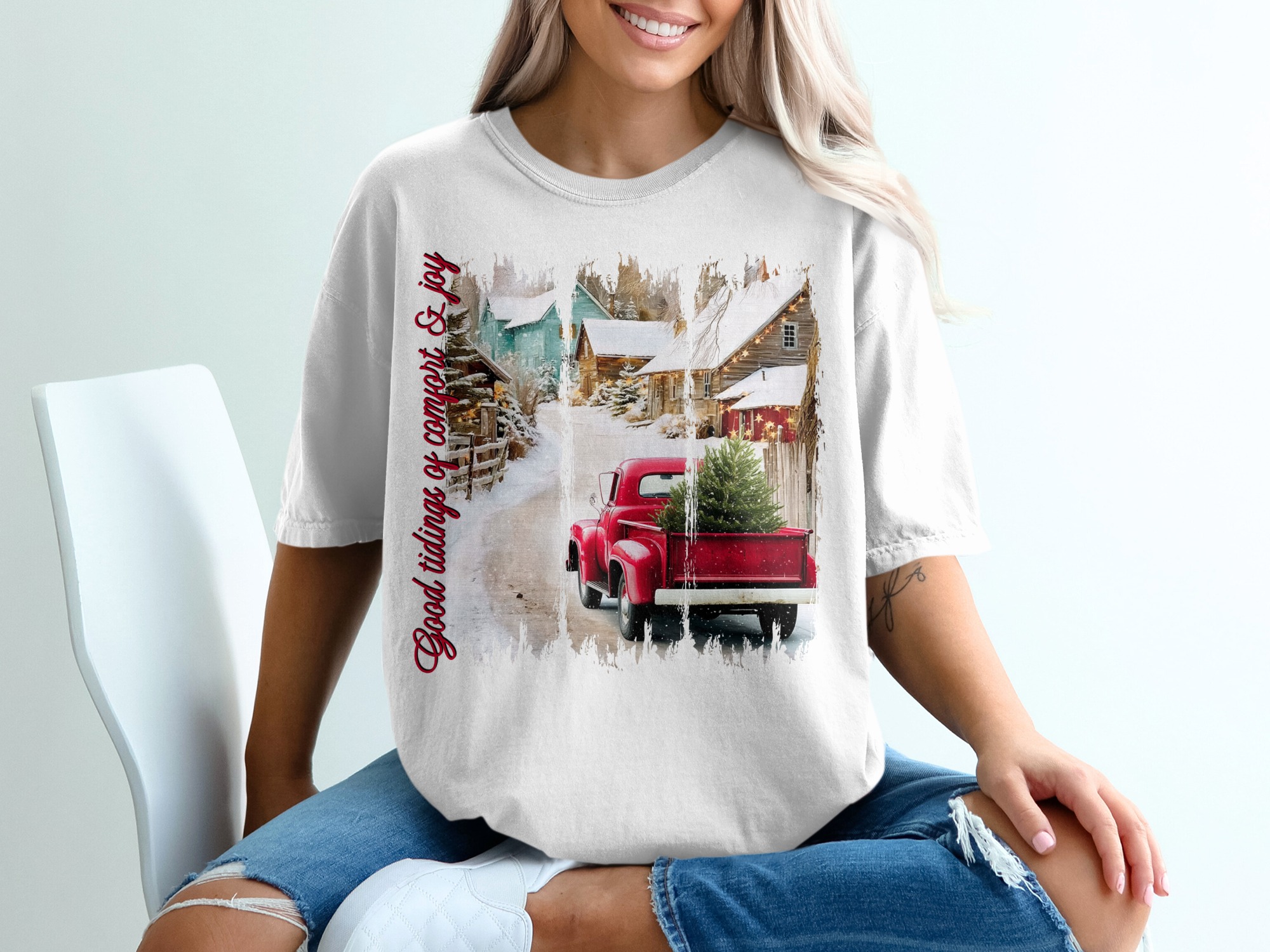Good Tidings T-Shirt, Christmas Truck Shirt, Winter Town Tee, Comfort and Joy Shirt, Holiday Tee, Seasonal T Shirt, Xmas Gift Idea