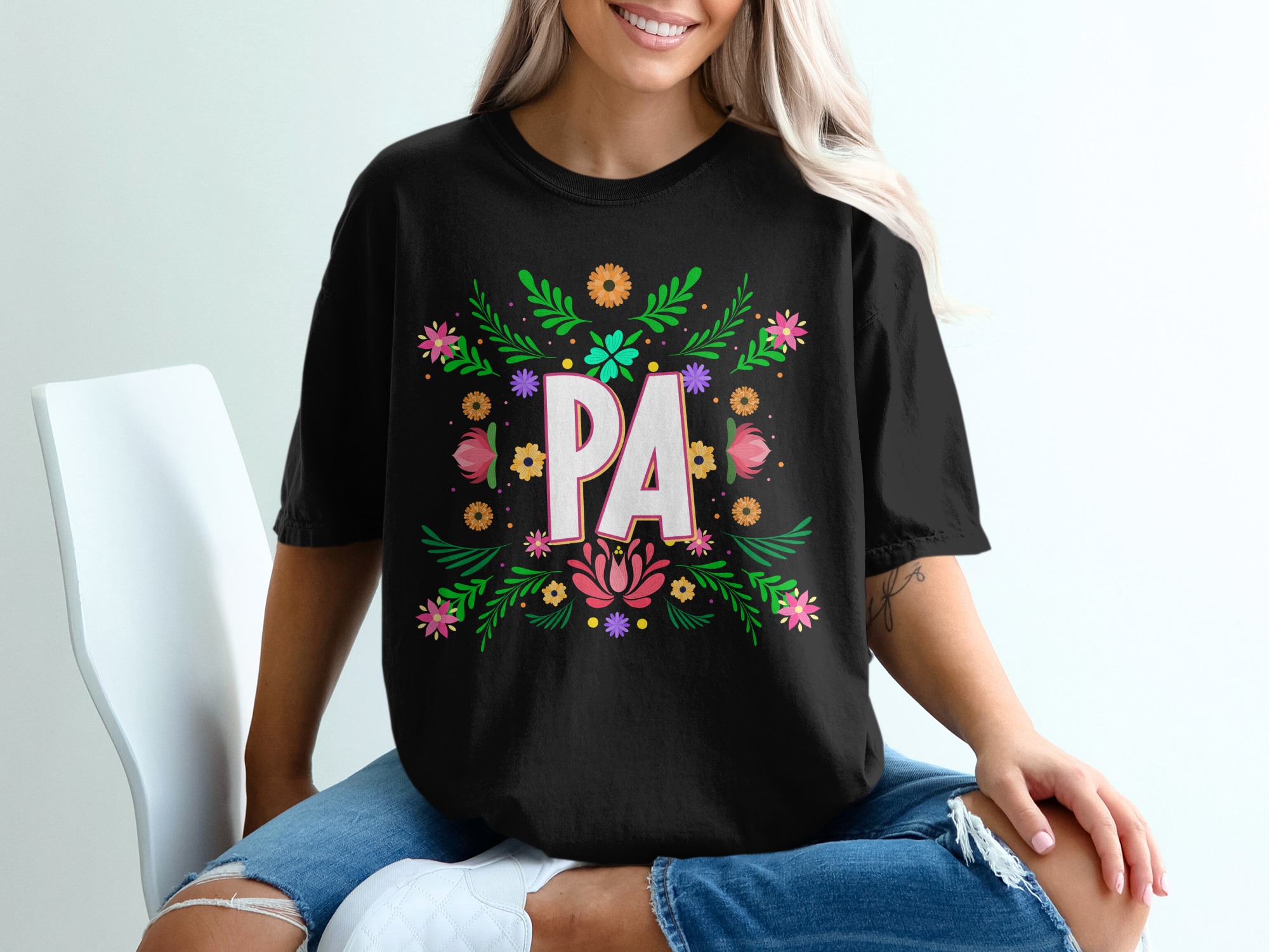 PA T-Shirt, Floral T Shirt, Letter T Shirt, Initial T-Shirt, Botanical Tee, Custom T-Shirt, Unique T-Shirt, Gift for Her, Trendy T Shirt - Image 2