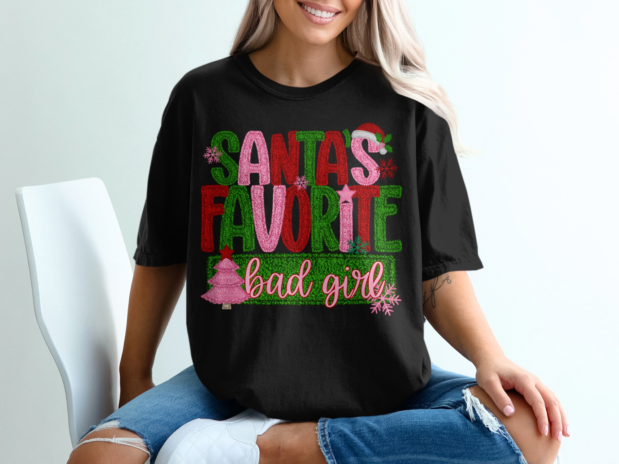 Santas Favorite Bad Girl T-Shirt, Christmas T-Shirt, Holiday T-Shirt, Funny Christmas Shirt, Bad Girl Shirt, Festive Tee - Image 2