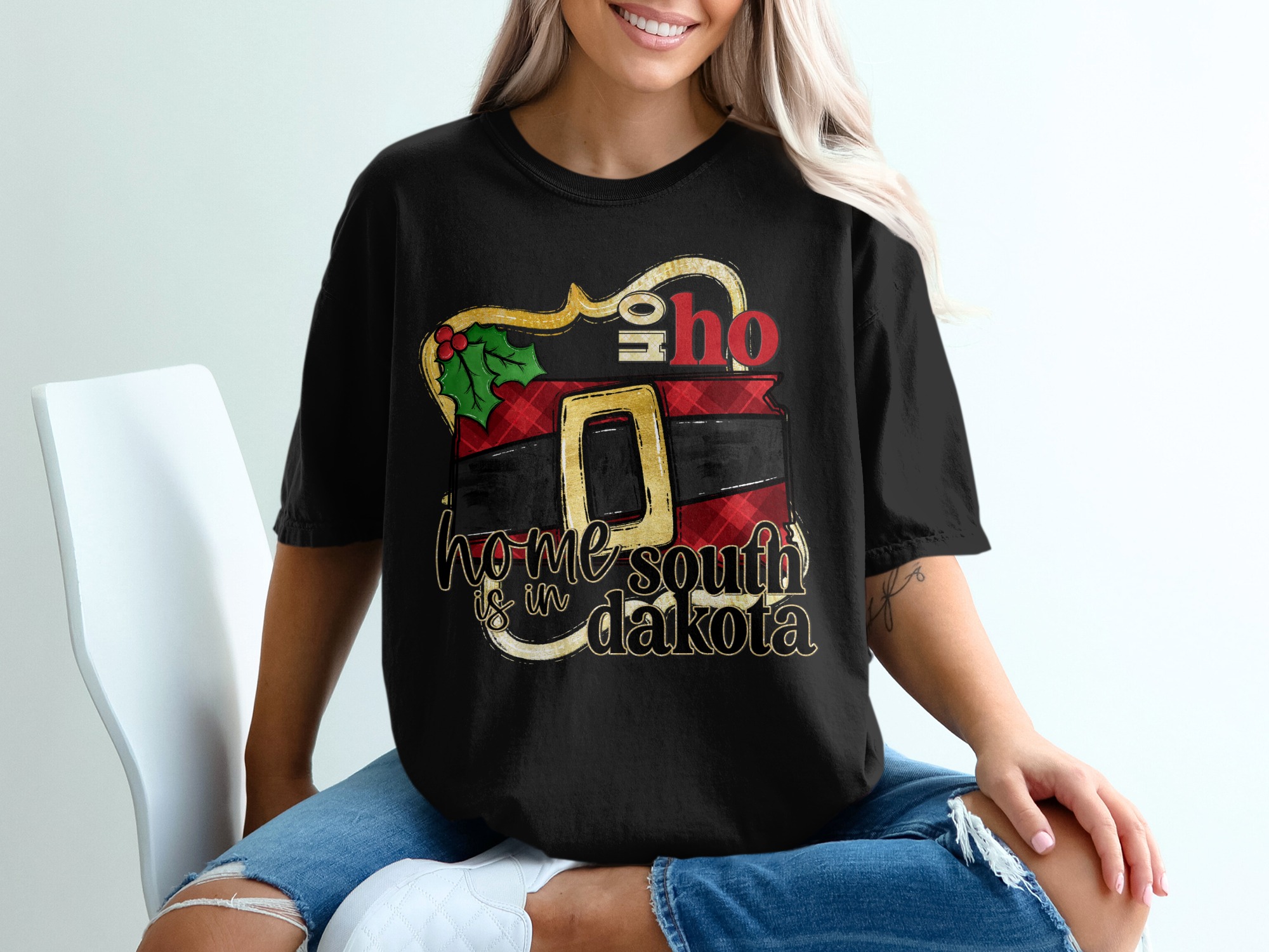 Home South Dakota T-Shirt, Ho Ho Ho, Christmas Gift, Dakota State Pride Tee, Santa Belt, Holiday Apparel, Christmas in Dakota, SD Pride - Image 2
