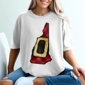 New Hampshire Santa Belt T-Shirt, Plaid State Outline Tee, Christmas in NH Apparel, Holiday Gift Idea, New England State Pride