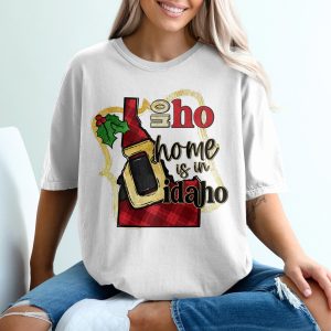 Idaho Christmas T-Shirt, Ho Ho Home, State Pride Tee, Holiday Gift, Festive Shirt, Winter Apparel, Xmas Idaho, Christmas Tee