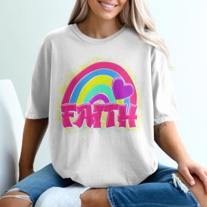 Faith Rainbow Heart T-Shirt, Inspirational Positive Tee, Colorful Hope Gift, Christian Apparel, Religious Faith Shirt