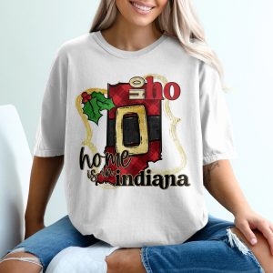 Indiana Christmas T-Shirt, Home State Holiday Tee, Santa Belt Indiana Map, Plaid Christmas Shirt, Holiday Gift, Indiana Pride Shirt
