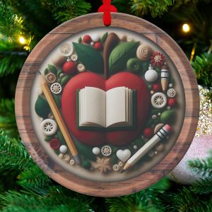 Teacher Appreciation Ornament, Apple Book Ornament, Education Gift, Student Teacher Gift Ornament, Personalized School Ornament