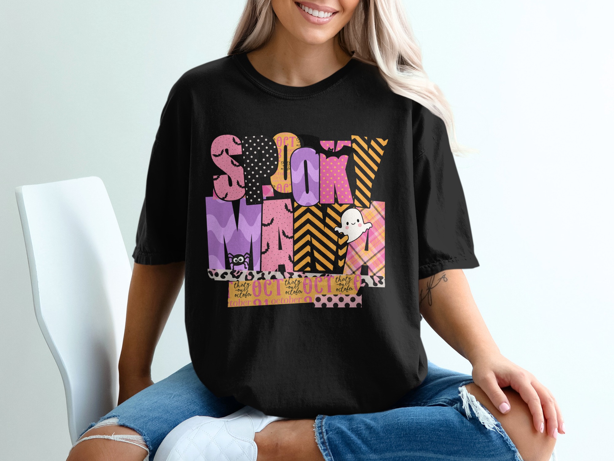 Spooky Mama T-Shirt, Halloween Shirt, Cute Ghost Bat Spider Tee, October 31st T Shirt, Funny Mom Shirt, Autumn Fall Shirt, Halloween Gift - Image 2